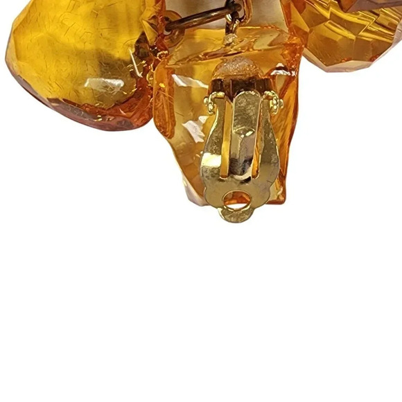 Vintage 60s-70s Faceted Cluster Beaded Clip on Earrings Yellow and Brown - Picture 3 of 3